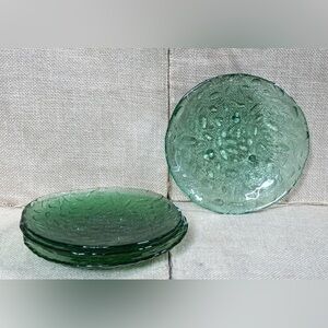 Textured Green Glass Plate Set 6 1/2 Inches Gremlin Goblin Core Neutral Boho